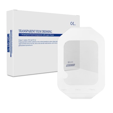 Transparent Film Dressing 50 Packs 4'' x 4.75'' Clear Waterproof Bandages for Wounds, Large Adhesive Patches Breathable Wound Cover for Post Surgical, Shower, Swimming, Tattoo Aftercare, IV Shield