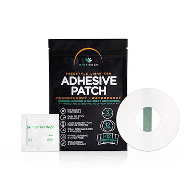 Transparent Waterproof CGM Sensor Patches for Freestyle Libre 1, 2, 3 - No Glue in Center - 12 Freestyle Libre Adhesive Patches with 12 Skin Prep Wipes - Hypoallergenic Glucose Monitor Patch Set