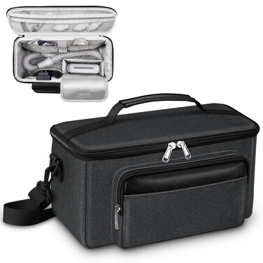 Travel Carrying Bag for ResMed AirMini CPAP Machine and Accessories, Portable CPAP Equipment and Supplies Storage Bag with Shoulder Strap, Organizer Carrying Case with Luggage Strip (Black)
