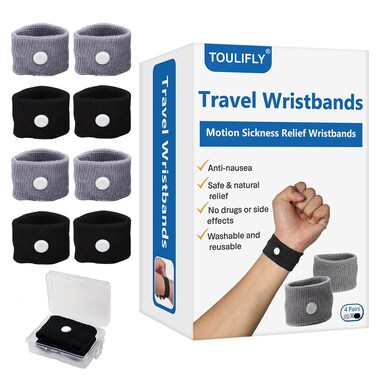 Travel Wristbands,Travel Motion Sickness Relief Wrist Band,Natural Nausea Relief (Grey+Black)