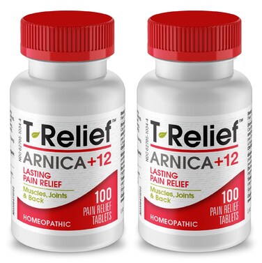 T-Relief Arnica +12 Natural Relieving Actives for Back Pain Joint Soreness Muscle Aches &amp; Stiffness, Whole Body Fast Acting Relief for Women &amp; Men - 100 Tablets (2 Pack)