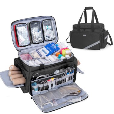 Trunab First Aid Bag Empty, Professional Medical Bag Emergency Responder Trauma Bag with Inner Dividers and Anti-Slip Bottom, Ideal for EMT, EMS, Paramedics