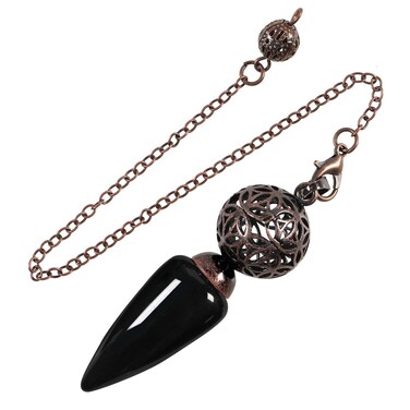 TUMBEELLUWA Conical Divination Dowsing Spirit Pendulum Chakra Healing Spiral Meditation Tool for Wicca Scrying Dowser, Black Obsidian