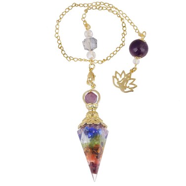 TUMBEELLUWA Orgone Crystal Point Pendulum for Divination Dowsing Chakra Reiki Balancing, Healing Crystals Stone Pendant with Yoga Charms