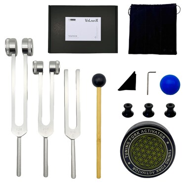 Tuning Forks for Healing Set (128Hz, 256Hz, 512Hz), Yoga and Meditation Accessories &amp; Sound Therapy Devices, Sound Healing Instruments for Chakra, A Good Gift for Women and Meditation Beginner