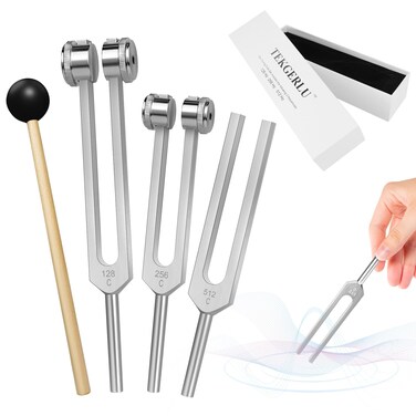 Tuning Forks for Healing Set (128HZ, 256HZ, 512HZ),Tuning Fork with Reflex Hammer 3-Piece Tuning Forks Perfect for Healing, Chakra, Sound Therapy, Keep Body, Mind and Spirit in Perfect Harmony