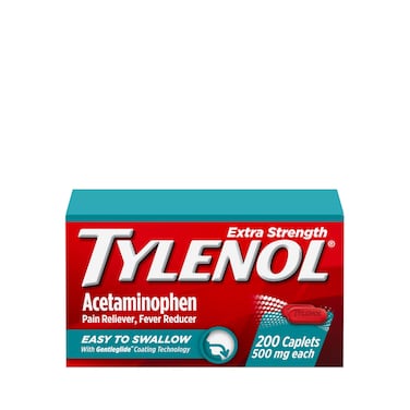 Tylenol Extra Strength Easy to Swallow Acetaminophen, Pain Reliever &amp; Fever Reducer Coated Caplets for Adults with Gentleglide Technology, 500 mg Extra Strength Acetaminophen, 200 ct