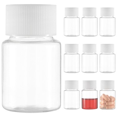 ULTECHNOVO Small Clear Plastic Medicine Bottle, Mini Clear Empty Reagent Bottle for Liquid Powder (10 pcs, 30ml)