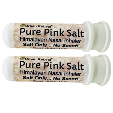 Urban ReLeaf Pure Pink Salt Himalayan Aromatherapy Nasal Inhalers - Set of 2, No Scent. 100% Natural Breathe Fresh Solution! Easy Open Snap Top. Made in USA. No Mess. Pocket Size.