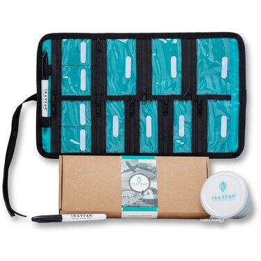 Water-Resistant Roll-Up Travel Pill Organizer with 11 Pockets, Erasable Labels, and Bonus Collapsible Cup - Your Perfect Companion for Medication, Accessories, First Aid, and Jewelry