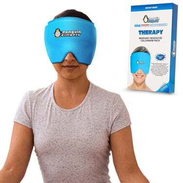 Weighted Eye Mask Migraine Headache Relief Ice Cap, Reusable Head Wrap Cold Pack, Head Ice Pack Cap Hot/Cold Therapy Soft Eye Mask for Puffy Eyes, Sinus, Tension &amp; Stress - Non-Toxic Latex Free