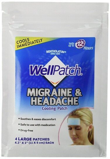 WellPatch Migraine &amp; Headache Cooling Patch - Drug Free, Lasts Up to 12 hours, Safe to Use with Medication - Large Patches (4 Large Patches), Each 4.3 x 2 in