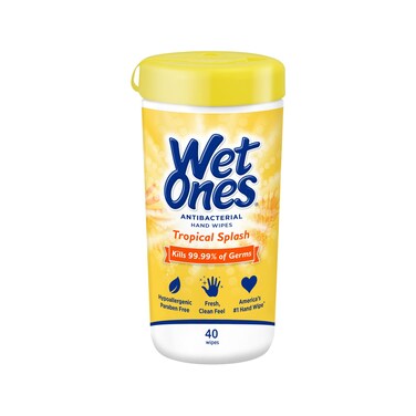 Wet Ones Antibacterial Hand Wipes, Tropical Splash Wipes   Antibacterial Wipes, Hand Sanitizer Wipes, Wet Ones Wipes, 40 ct. Canister
