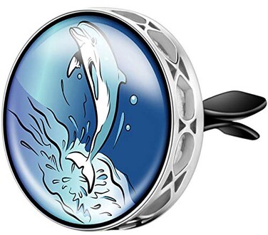 Wild Essentials Dolphin Essential Oil Car Vent Diffuser, Stainless Steel Locket Pendant With 8 Color Refill Pads, Customizable Air Freshener for Aromatherapy