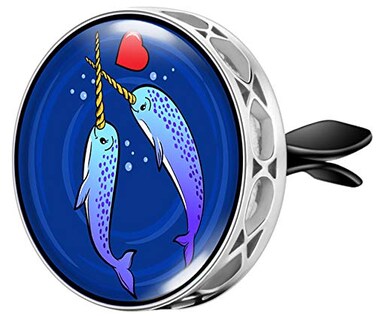Wild Essentials Enamel Finish Narwhals Aromatherapy Car Air Freshener Essential Oil Car Vent Diffuser With Vent Clip and 8 Color Refill Pads