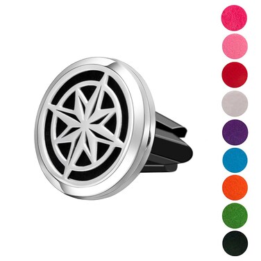 Wild Essentials Nautical Star Essential Oil Car Vent Diffuser, Stainless Steel Locket Pendant with 8 Color Refill Pads, Customizable Color Changing Air Freshener for Aromatherapy