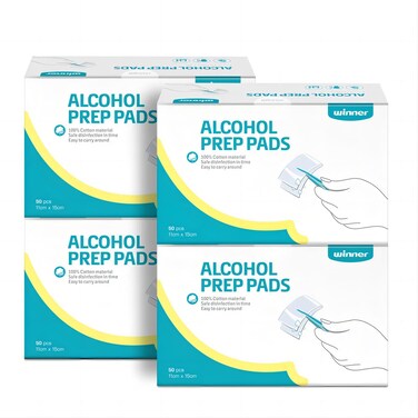 Winner Large Alcohol Prep Pads, 6" x 4" Alcohol Swabs Individually Wrapped, 4-Ply Cotton Alcohol Pads, 200 Count 70% Isopropyl Alcohol Wipes, Essential for First Aid, Home and Laboratories