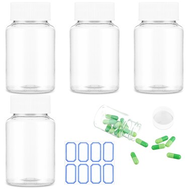 WLLHYF 4Pcs Clear Pill Bottle, 300ml Empty Clear Plastic Pill Bottles Medicine Bottle Empty Reagent Bottle Chemical Containers with Caps for Liquid Solid Powder (300ml)