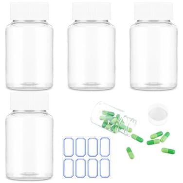 WLLHYF 4Pcs Clear Pill Bottle, 80ml Empty Clear Plastic Pill Bottles Medicine Bottle Empty Reagent Bottle Chemical Containers with Caps for Liquid Solid Powder