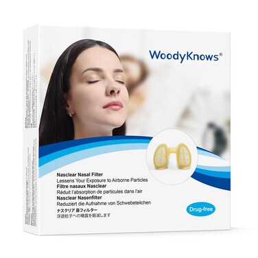 WoodyKnows 3 Nasclear Nasal Filters with 24 Pairs of Replacement Filters, Seasonal Allergies and Industrial Pollution aid, Public Transportation Protection (Small, 3 Filters+24 Replacements)
