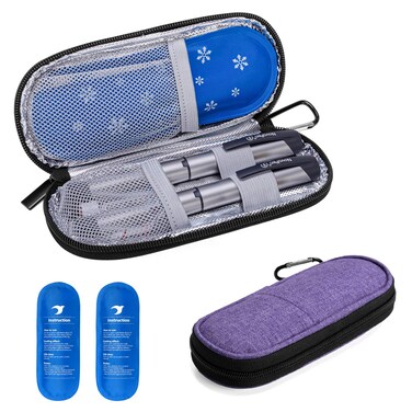 Yarwo Insulin Cooler Travel Case with 2 x TSA Approved Ice Packs, Diabetic Supplies Organizer Insulated Cooling Bag for Insulin Pens, Syringes and Diabetes Testing Kit, Lightweight for Trip, Purple