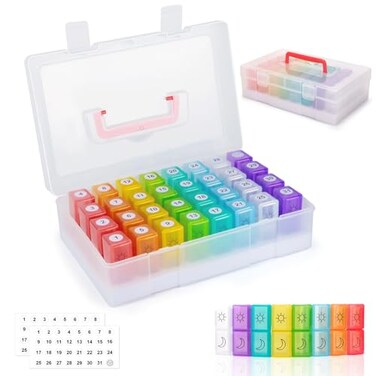 Yewltvep Monthly Pill Organizer 2 Times a Day, 30 Day Pill Organizer 2 Times a Day, Monthly Pill Organizer 2X a Day with Travel Case, Month Pill Box Organizer with 32 Daily Compartments, Pill Holder