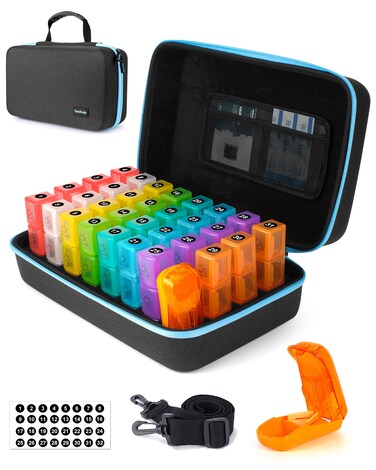 Yewltvep Monthly Pill Organizer 3 Times a Day with Pill Cutter, 30 Days Pill Organizer Monthly, Month Pill Box Organizer with 31 Daily Compartments, Pill Holder with Hard Shell Travel Case