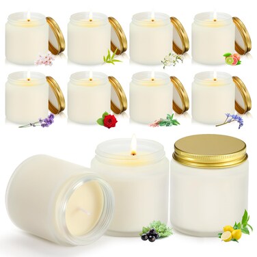 Yexiya 50 Pcs Mini Mason Jar Candles 3.5oz Scented Small Jars Candles Bulk 10 Fragrances Relief Aromatherapy Candles Gifts Set for Wedding Bridal Baby Shower Party Favors Birthday Gifts(Fresh Scent)