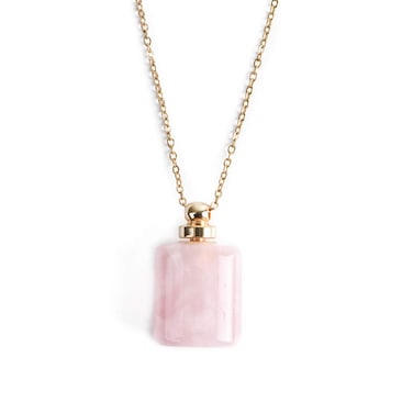 YGLINE Natural Healing Stone Essential Oil Diffuser Perfume Bottle Pendant Necklace Jewelry (Rose Quartz)