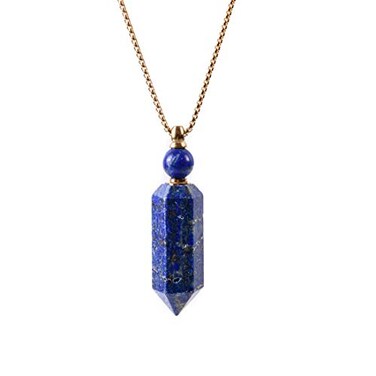 YGLINE Perfume Bottle Necklace,Essential Oil Bottle Pendant,Hexagon Prism Bottle Pendant,Various Gemstones,Healing Stones,Women Gifts