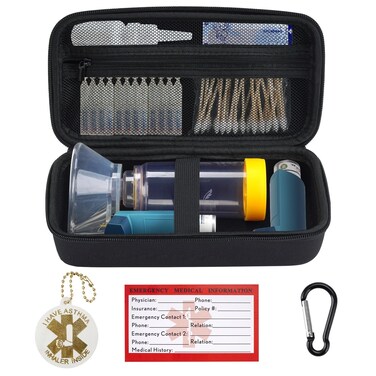 YouKnow Travel Carrying Case for Asthma Inhaler, Inhaler Spacer for Adults and Children, Mask, Inhaler Holder with Asthma Warning Label and Medical Card (Case Only) (Black)