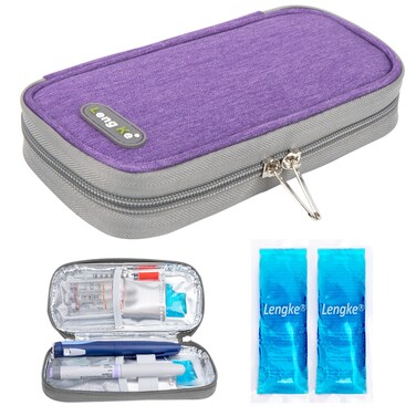 YOUSHARES Insulin Cooler Travel Case - Diabetes Care Insulated Organizer Portable Cooling Bag for Insulin Pen and Medication Diabetic Case Supplies with 2 TSA Approved Ice Pack (Purple)