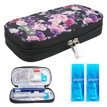 YOUSHARES Insulin Cooler Travel Case - Diabetic Insulated Organizer Portable Cooling Bag for Insulin Pen and Medication Diabetic Supplies with 2 TSA Approved Ice Pack (Purple Pink Rose)
