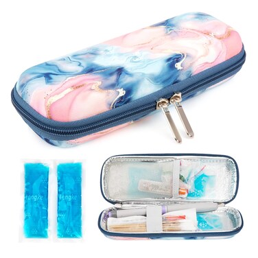 YOUSHARES Insulin Cooler Travel Case - Diabetic Insulated Organizer Portable Cooling Bag for Medication Cooling Insulation, Insulin Pen Case with 2 TSA Approved Cooler Ice Pack (Quicksand Powder)