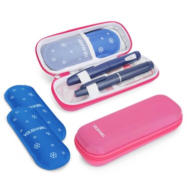 YOUSHARES Insulin Cooler Travel Case TSA Approved - Portable Medication Cooler for Travel and Daily Life, Diabetic Travel Case with 2 Ice Packs (Bright Pink)