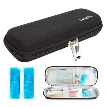 YOUSHARES Insulin Cooler Travel Case, Small EVA Diabetic Insulated Organizer Portable Cooling Bag for Medication Cooling Insulation, Epi Pen Carrying Bag with 2 Ice Pack (Black)