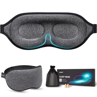 ZGGCD Sleep Mask, 100% Blackout Sleeping Mask for Side Sleeper, 3D Contoured Eye Mask for Women Men, Night Blindfold with Adjustable Strap, Soft Comfortable Eye Cover with Travel Pouch and Earplugs