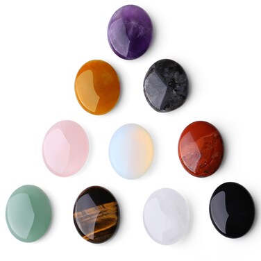 ZHIYUXI 10PCS Crystals and Healing Stones Gemstones Worry Stone for Anxiety Amethyst Rose Quartz Obsidian Quartz Crystals Bulk Healing Crystals Set Oval Thumb Stone Palm Stone Reiki Meditation
