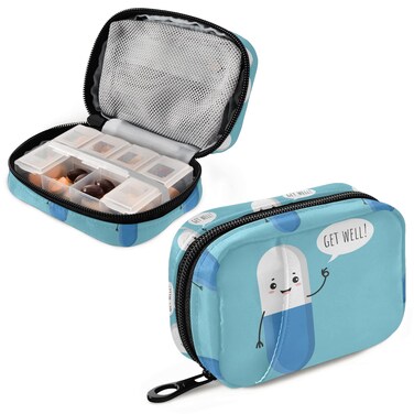 ZOEO Pill Cases Bag Cute Cartoon Pill Funny Get Well Vitamin Pill Box Organizers 7 Day Medicine Container Case Supplement Holder, 1.0 Count, 0.2 pounds