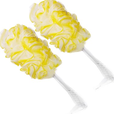 PPHAO Loofah on a Stick - Long Handle Bath Brush for Men &amp; Women - Plastic Loofah - 2Pack - Yellow