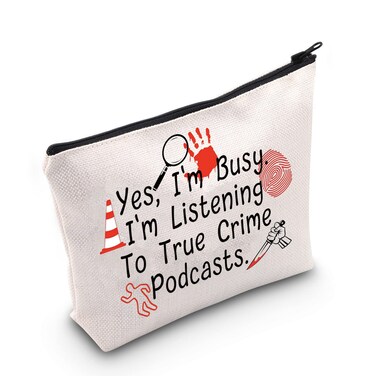 POFULL True Crime Podcasts Makeup Bag True Crime Podcast Junkie Gifts Crime Junkie Merch (Yes, I'm Busy bag)