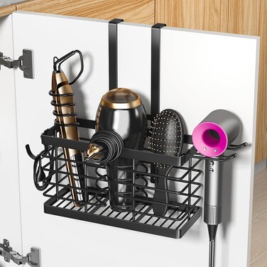 Hair Tool Organizer, 3-in-1 Universal Hair Dryer Holder, Adjustable Height Metal Blow Dryer Holder Wall Mounted/Over Cabinet Door/Free-Standing