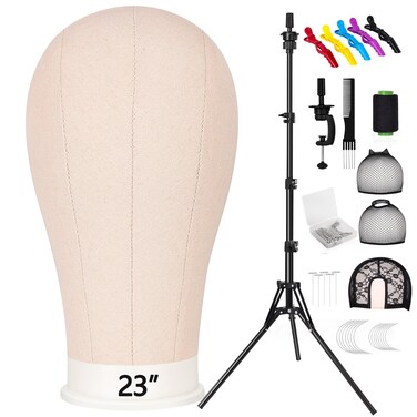 63In Wig Stand Tripod with 23In Head, Canvas Wig Head Stand with Mannequin Head for Wigs Manikin Head Block Set for Wigs Making Display