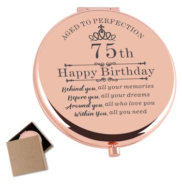 75th Birthday Gifts for Women Rose Gold Compact Makeup Mirror Happy 75 Birthday Gift Ideas for Women 75th Birthday Gift for Aunt Mom Grandma Sister Friends 75 Birthday Present