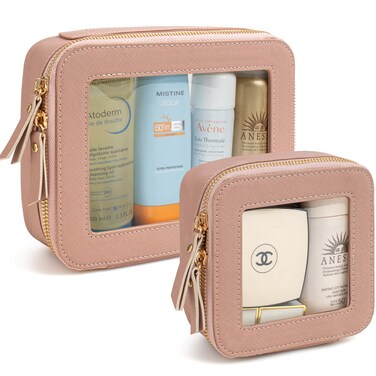 Clear Makeup Bag Set TSA Approved Toiletry Bag Travel Size Toiletry Bag Clear Cosmetic Bag with Zipper, Car Make Up Bag Organizer Storage Car Accessories Travel Essentials for Women Men (Nude Pink)