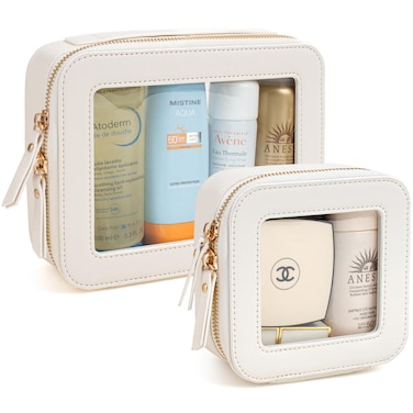 Clear Makeup Bag Set TSA Approved Toiletry Bag Travel Size Toiletry Bag Clear Cosmetic Bag with Zipper, Car Make Up Bag Organizer Storage Car Accessories Travel Essentials for Women Men (White)