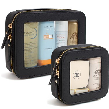 Clear Makeup Bag Set TSA Approved Toiletry Bag Travel Size Toiletry Bag Clear Cosmetic Bag with Zipper, Car Make Up Bag Organizer Storage Car Accessories Travel Essentials for Women Men (Black)