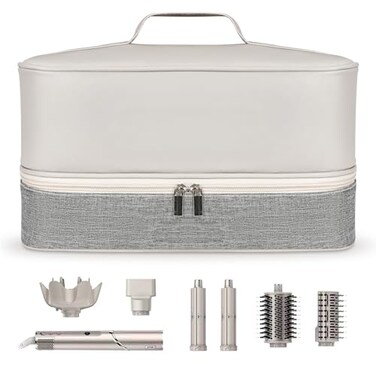 Travel Carrying Case for Shark Flex Style/Dyson Airwrap, Double Layer Storage Organizer Case with Internal Zippered Compartment, PU Leather Travel Bag for Shark Hair Dryer Attachments