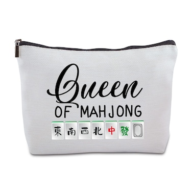 Queen Of mahjong Zipper Makeup Bag Travel Cosmetic Bag Mahjong Queen Gift for Mahjong Lover Women Sister Grandma Mom Aunt Wife Friend for Birthday Christmas Retirement Thanksgiving Gifts