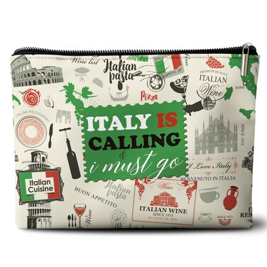 Italy Travel Gifts Bag, Italy is Calling I Must Go, Retro Stamp Italy Organizer Bag. 10x7 Inches